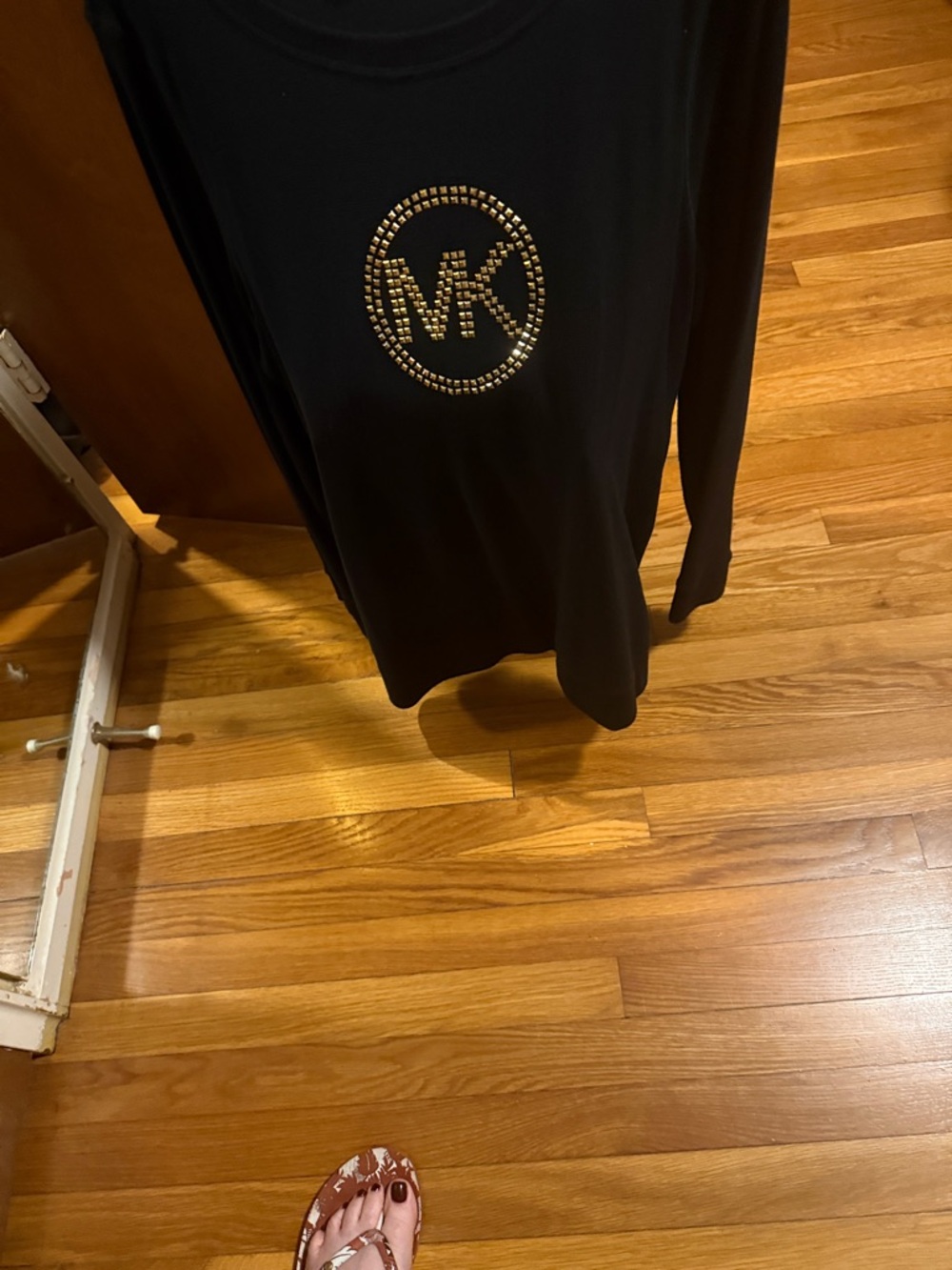 Michael Kors Black Long Sleeve Top with Gold Stud MK Emblem